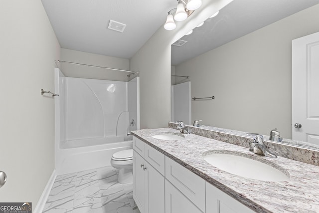 517 Lago Ct, Lagrange, GA 30241 - bathroom with visible vents, marble finish floor, toilet, and a sink