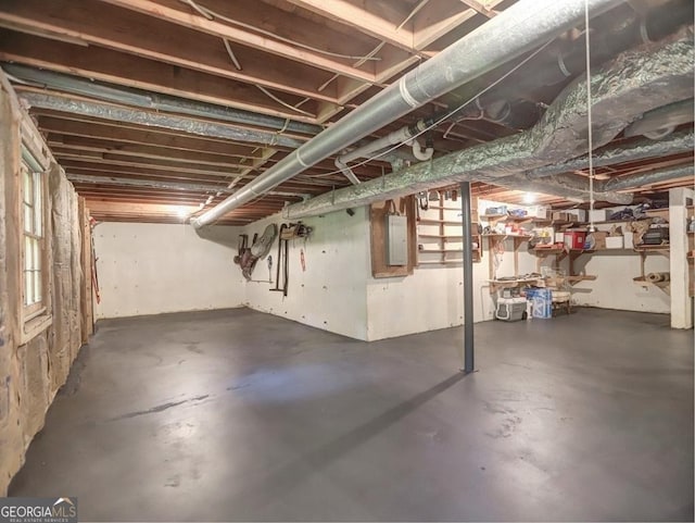 unfinished below grade area with electric panel