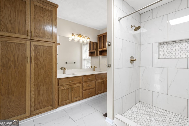 499 Old Deer Path Way, Cleveland, GA 30528 - full bath featuring a tile shower, marble finish floor, and a sink