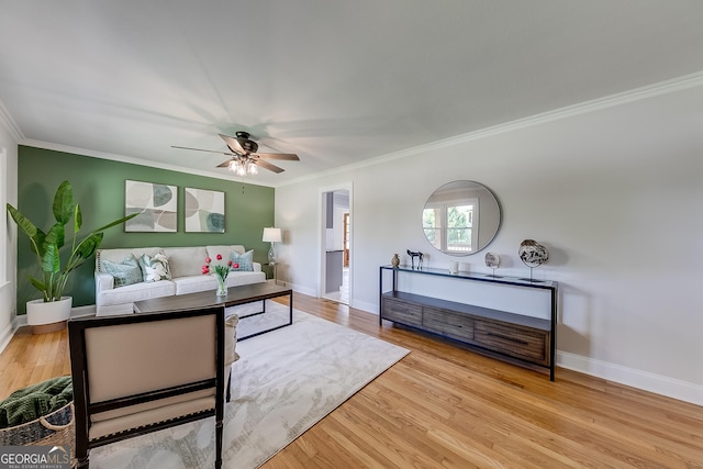 17 Spring Cir, Watkinsville, GA 30677 - living area featuring crown molding, wood finished floors, baseboards, and ceiling fan