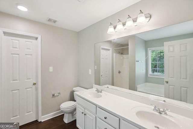 1945 Grayson Oaks Ct, Lawrenceville, GA 30045 - bathroom with baseboards, a sink, a bath, and a shower