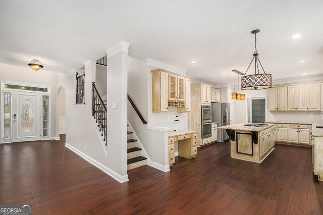 1085 Crown River Pkwy, Mcdonough, GA 30252 - unfurnished living room with a ceiling fan, baseboards, ornamental molding, wood finished floors, and a fireplace