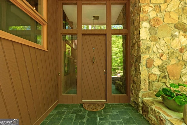 entryway with stone finish floor