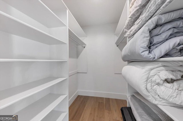 walk in closet featuring wood finished floors