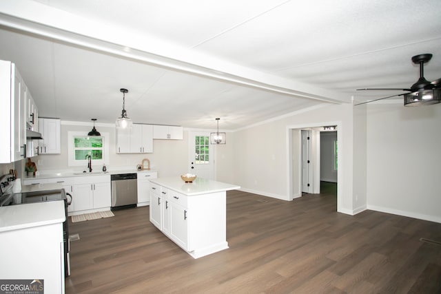 216 Howard Rd, Barnesville, GA 30204 - kitchen with dishwasher, a sink, dark wood-type flooring, and white cabinetry