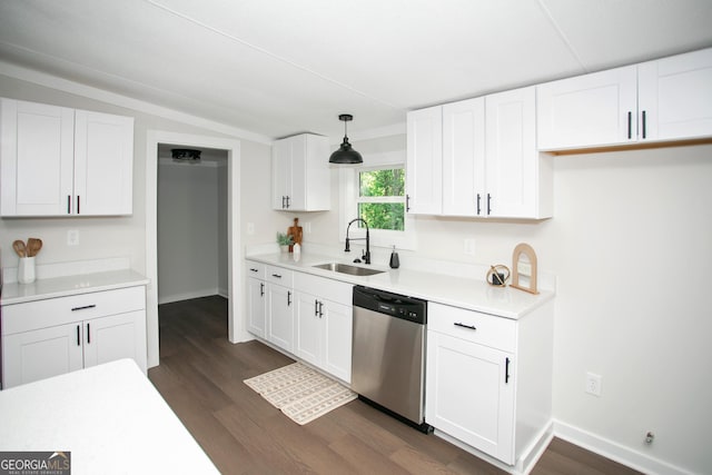 216 Howard Rd, Barnesville, GA 30204 - kitchen featuring dishwasher, a sink, dark wood-style flooring, and white cabinets