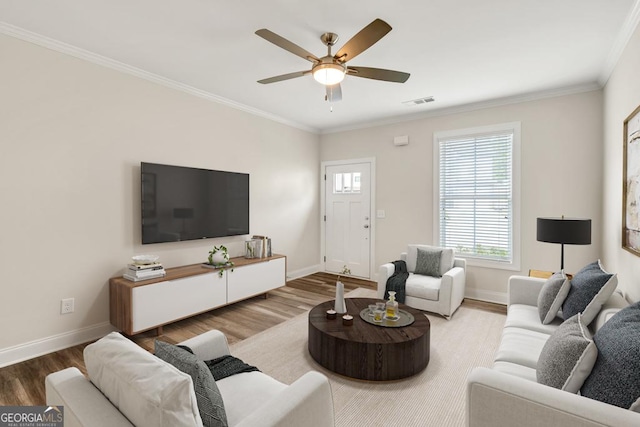 130 Magnolia Pl, Homer, GA 30547 - living area featuring wood finished floors, crown molding, and a ceiling fan