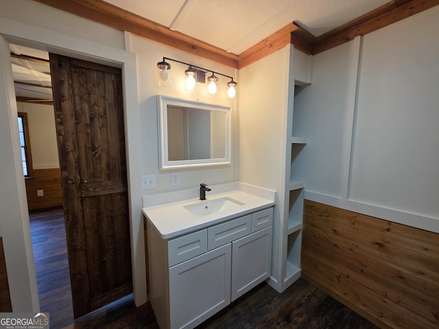 bathroom featuring wood finished floors and vanity