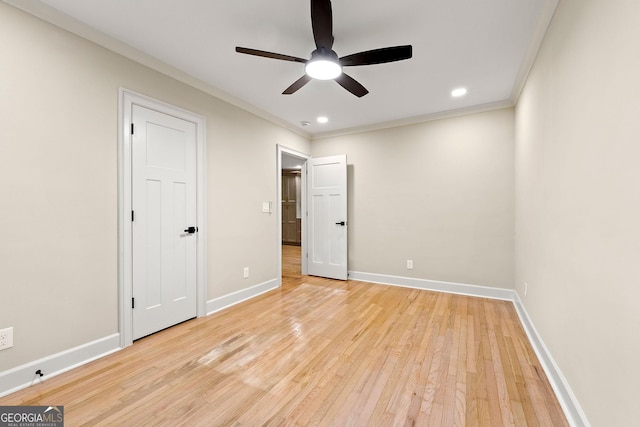 1186 Thomas Rd, Decatur, GA 30030 - unfurnished bedroom with ornamental molding, light wood-type flooring, baseboards, recessed lighting, and ceiling fan