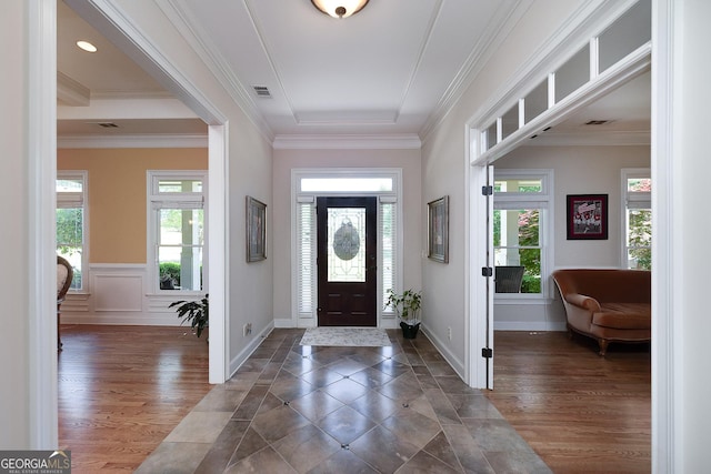 330 Noah Pl, Mcdonough, GA 30252 - entryway featuring wood finished floors, visible vents, crown molding, and baseboards