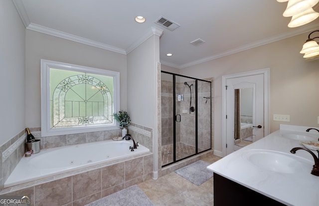 330 Noah Pl, Mcdonough, GA 30252 - bathroom featuring visible vents, a shower stall, a whirlpool tub, and a sink