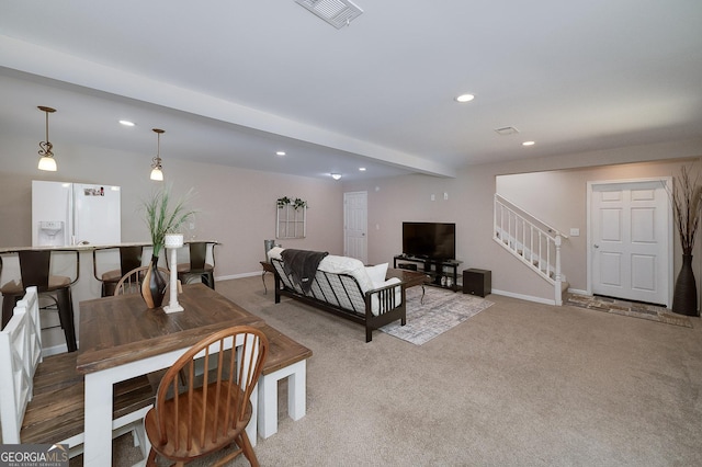 330 Noah Pl, Mcdonough, GA 30252 - carpeted living area featuring recessed lighting, stairs, visible vents, and baseboards