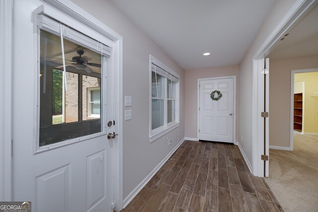 330 Noah Pl, Mcdonough, GA 30252 - doorway featuring baseboards, recessed lighting, a ceiling fan, and dark wood-style floors