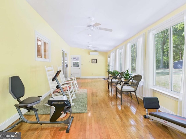 1961 Mars Hill Rd, Watkinsville, GA 30677 - exercise area featuring a ceiling fan, baseboards, a healthy amount of sunlight, and light wood-type flooring