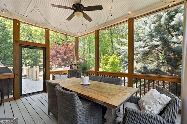 4675 Lakeway Pl, Alpharetta, GA 30005 - sunroom with a ceiling fan and outdoor dining area