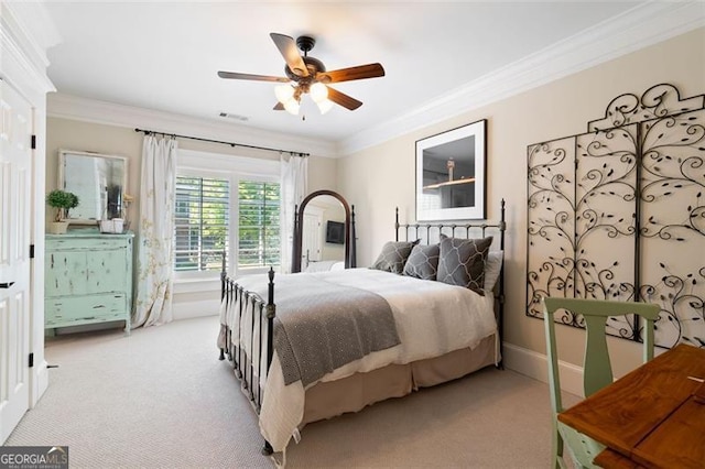 4675 Lakeway Pl, Alpharetta, GA 30005 - bedroom featuring light carpet, visible vents, and crown molding