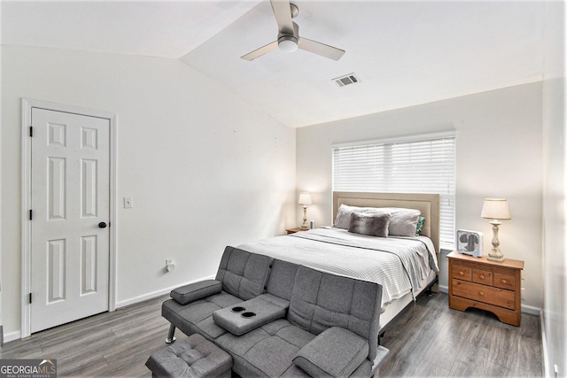4440 Spring Mtn Ln, Powder Springs, GA 30127 - bedroom with lofted ceiling, wood finished floors, and a ceiling fan