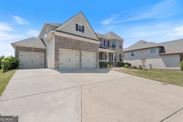 view of front of home featuring an attached garage, brick siding, and concrete driveway