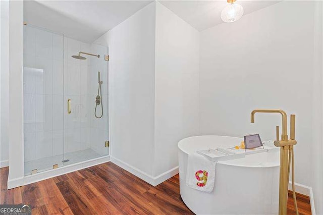 255 White Pines Dr, Alpharetta, GA 30004 - full bath featuring baseboards, wood finished floors, and a shower stall