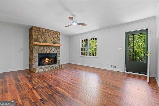 255 White Pines Dr, Alpharetta, GA 30004 - unfurnished living room featuring plenty of natural light, wood finished floors, ornamental molding, and ceiling fan