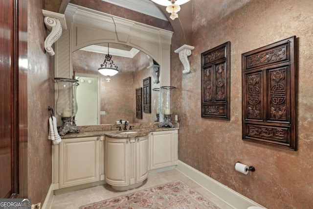 720 Heards Ferry Rd, Atlanta, GA 30328 - bathroom with baseboards, vanity, and ornamental molding