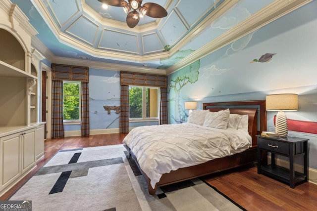 720 Heards Ferry Rd, Atlanta, GA 30328 - bedroom with coffered ceiling, crown molding, and wood finished floors