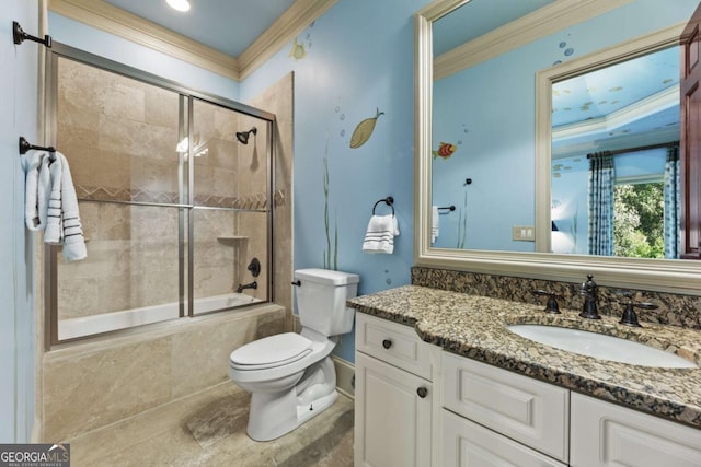 720 Heards Ferry Rd, Atlanta, GA 30328 - bathroom with toilet, crown molding, vanity, and tiled shower / bath combo