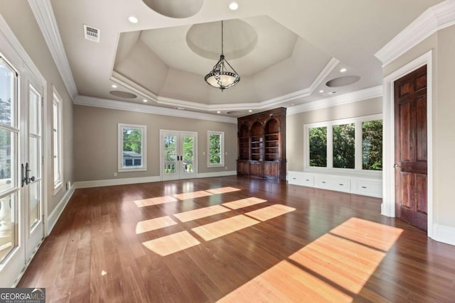 720 Heards Ferry Rd, Atlanta, GA 30328 - unfurnished living room featuring wood finished floors, visible vents, baseboards, and french doors