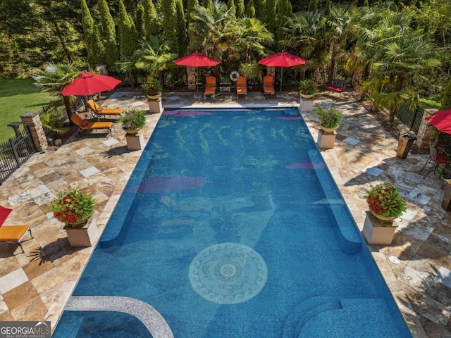 720 Heards Ferry Rd, Atlanta, GA 30328 - view of pool featuring fence, a patio, and a fenced in pool
