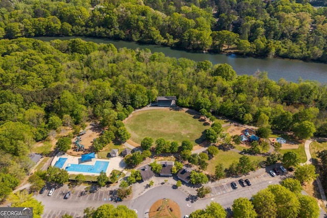 930 Riverside Rd, Roswell, GA 30075 - aerial overview of property's location featuring a forest and a nearby body of water