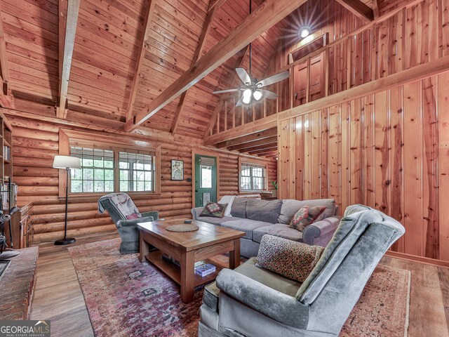 410 Whiskey Still Dr, Cleveland, GA 30528 - living room with high vaulted ceiling, wooden ceiling, a wealth of natural light, and beamed ceiling