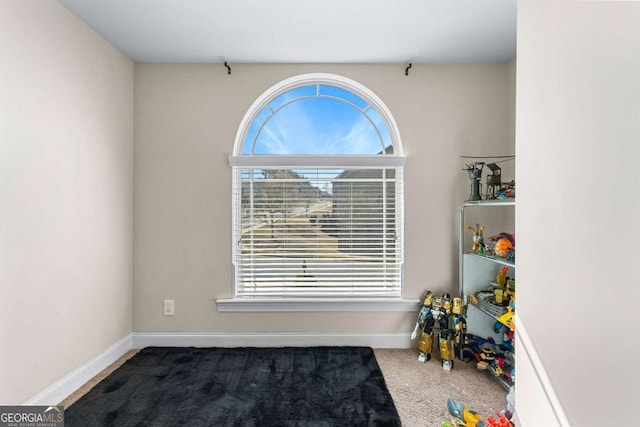 playroom featuring baseboards, carpet, and a healthy amount of sunlight