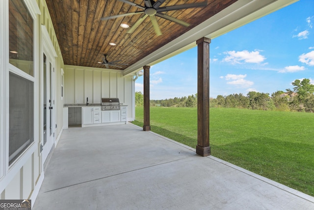 88 Northshore Ave, Jesup, GA 31545 - view of patio / terrace featuring an outdoor kitchen, ceiling fan, a sink, and a grill
