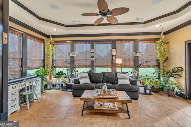 401 Sara Ct, Loganville, GA 30052 - sunroom featuring visible vents, ornamental molding, and a raised ceiling