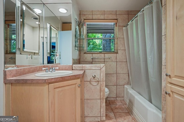 1144 Evergreen Dr NE, Atlanta, GA 30319 - full bathroom with tile patterned flooring, shower / tub combo with curtain, toilet, and vanity
