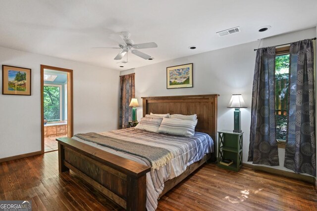 1144 Evergreen Dr NE, Atlanta, GA 30319 - bedroom featuring baseboards, a ceiling fan, hardwood / wood-style floors, and visible vents