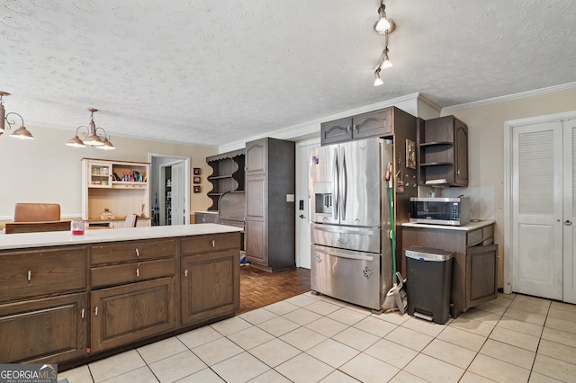 1009 Liberty Church Rd NE, Ranger, GA 30734 - kitchen featuring stainless steel appliances, open shelves, a textured ceiling, light countertops, and a chandelier