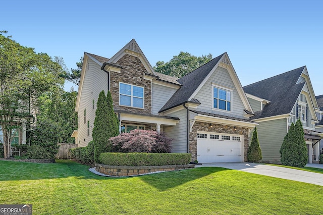 3699 School St, Chamblee, GA 30341 - craftsman-style home featuring stone siding, driveway, a garage, and roof with shingles