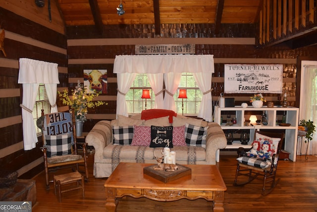6503 Old Macon Hwy, Rex, GA 30273 - living room with hardwood / wood-style floors, vaulted ceiling with beams, and wood ceiling
