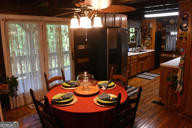 6503 Old Macon Hwy, Rex, GA 30273 - dining area with visible vents, hardwood / wood-style flooring, and ceiling fan