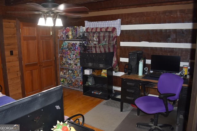 6503 Old Macon Hwy, Rex, GA 30273 - home office with wood finished floors and a ceiling fan