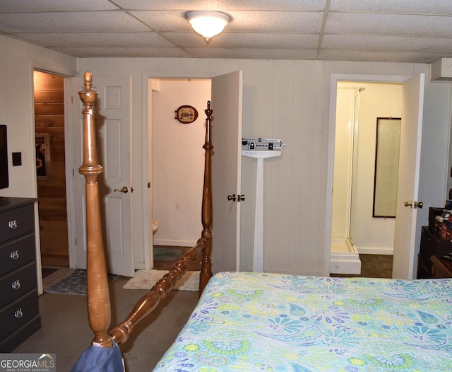 6503 Old Macon Hwy, Rex, GA 30273 - bedroom featuring wooden walls, carpet floors, and a paneled ceiling