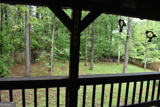 6503 Old Macon Hwy, Rex, GA 30273 - view of yard with a fenced backyard and a forest view