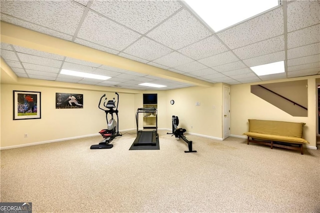 5655 Errol Pl NW, Atlanta, GA 30327 - workout area with baseboards, carpet flooring, and a drop ceiling