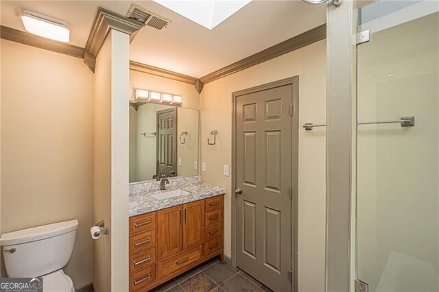 227 River Ridge Rd S, Dahlonega, GA 30533 - full bath with toilet, visible vents, tile patterned flooring, crown molding, and vanity