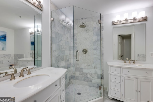 4246 River Green Dr Unit 202, Atlanta, GA 30327 - full bathroom with a shower stall and two vanities