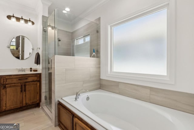 166 Verano St, Kingsland, GA 31548 - full bath with a shower stall, a garden tub, vanity, and crown molding