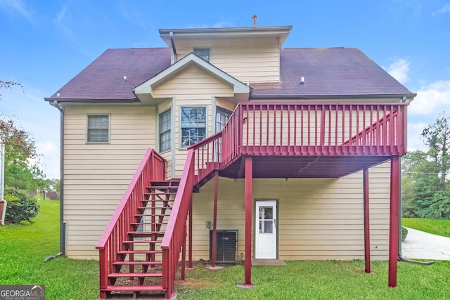 6024 S Deshon Ct, Lithonia, GA 30058 - back of property with a deck, stairway, a yard, and roof with shingles