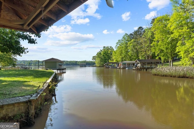 water view featuring a dock