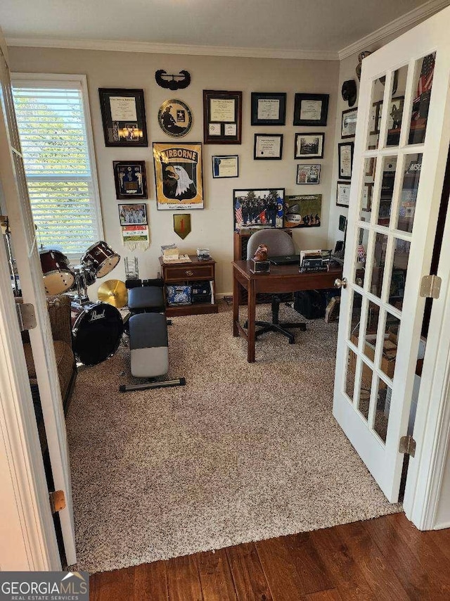 134 Sierra Cir, Woodstock, GA 30188 - home office with wood finished floors and crown molding